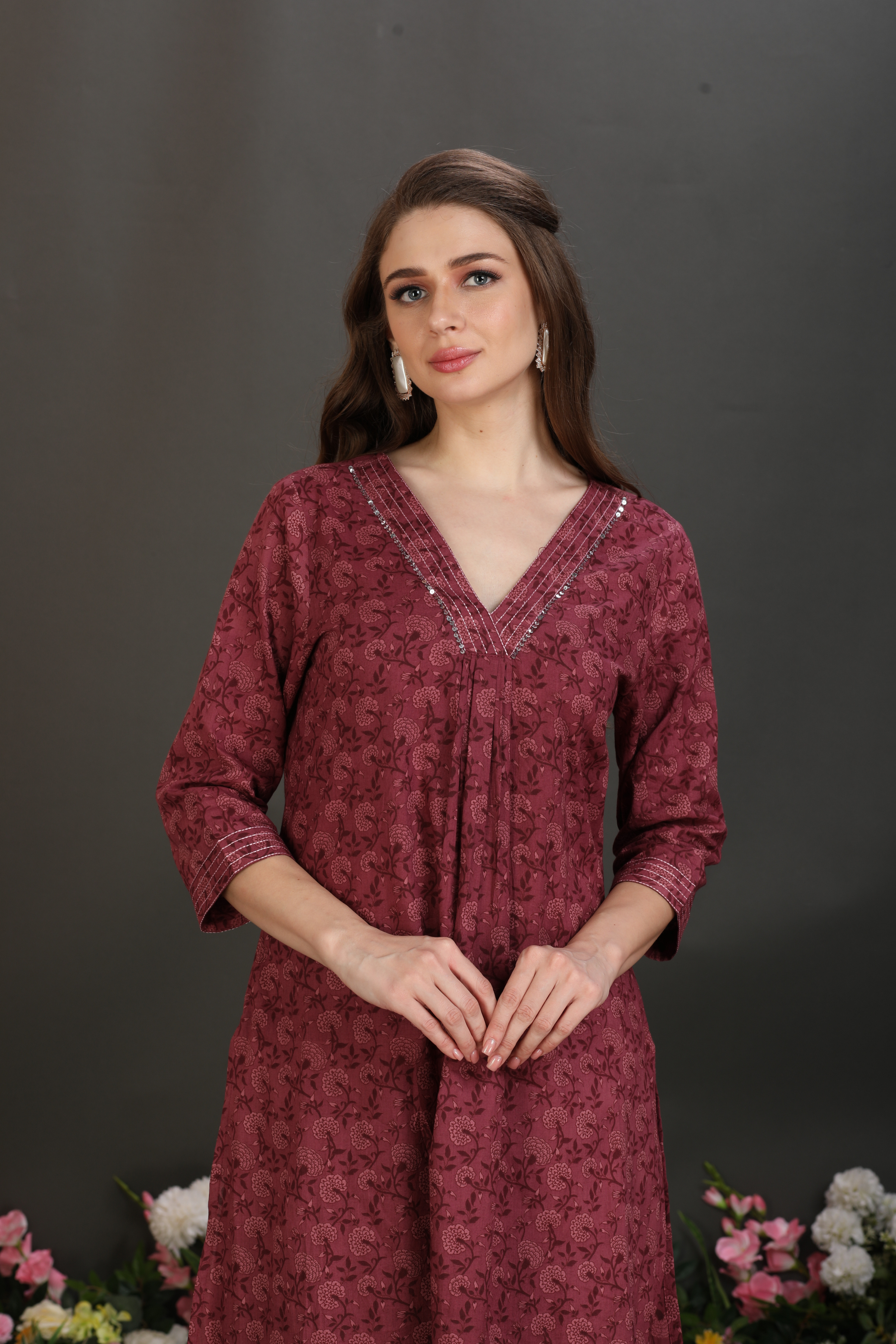 Handworked V-Neck Kurta Set with Pants