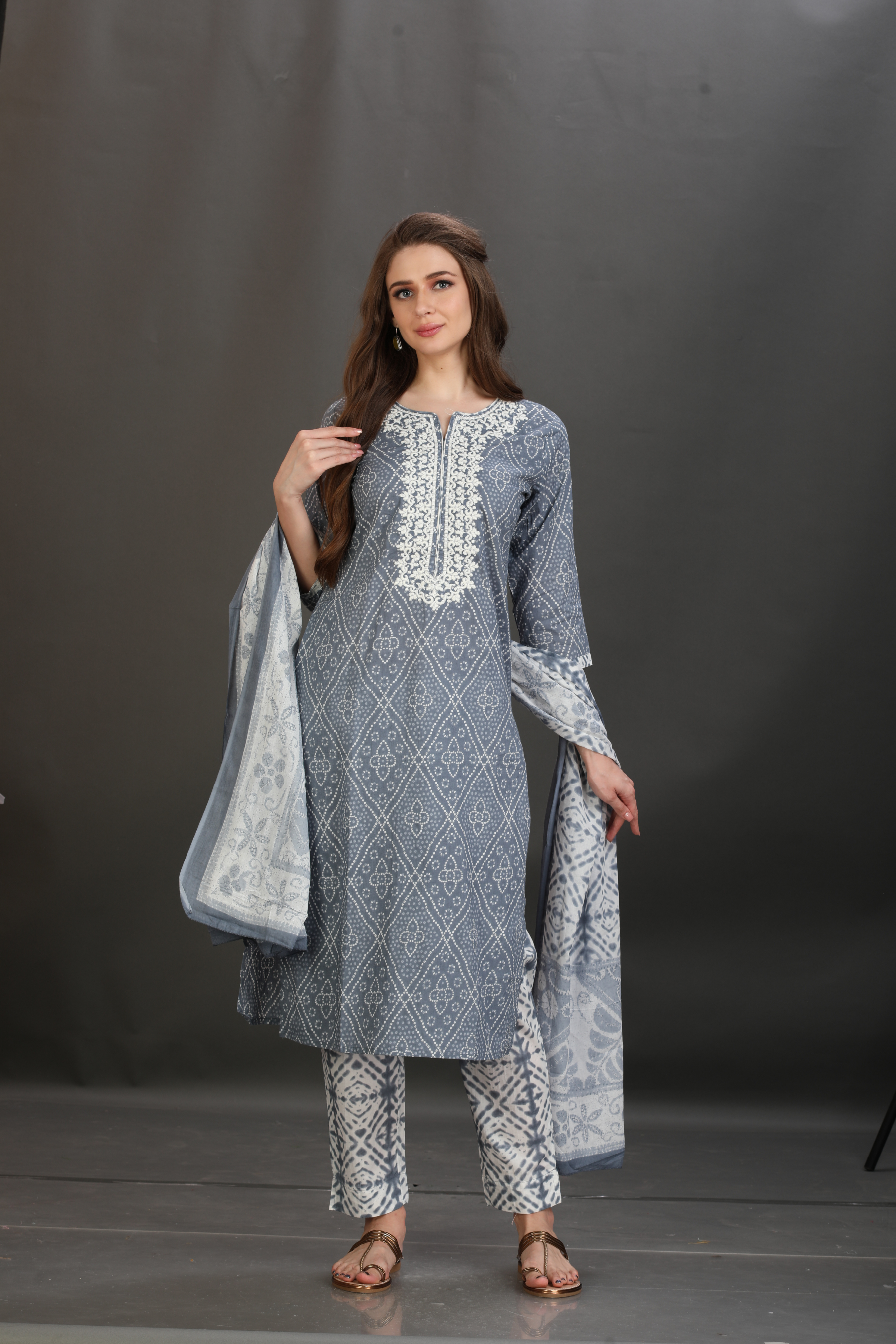 Bandhani Embroidered Cotton Kurta Set
