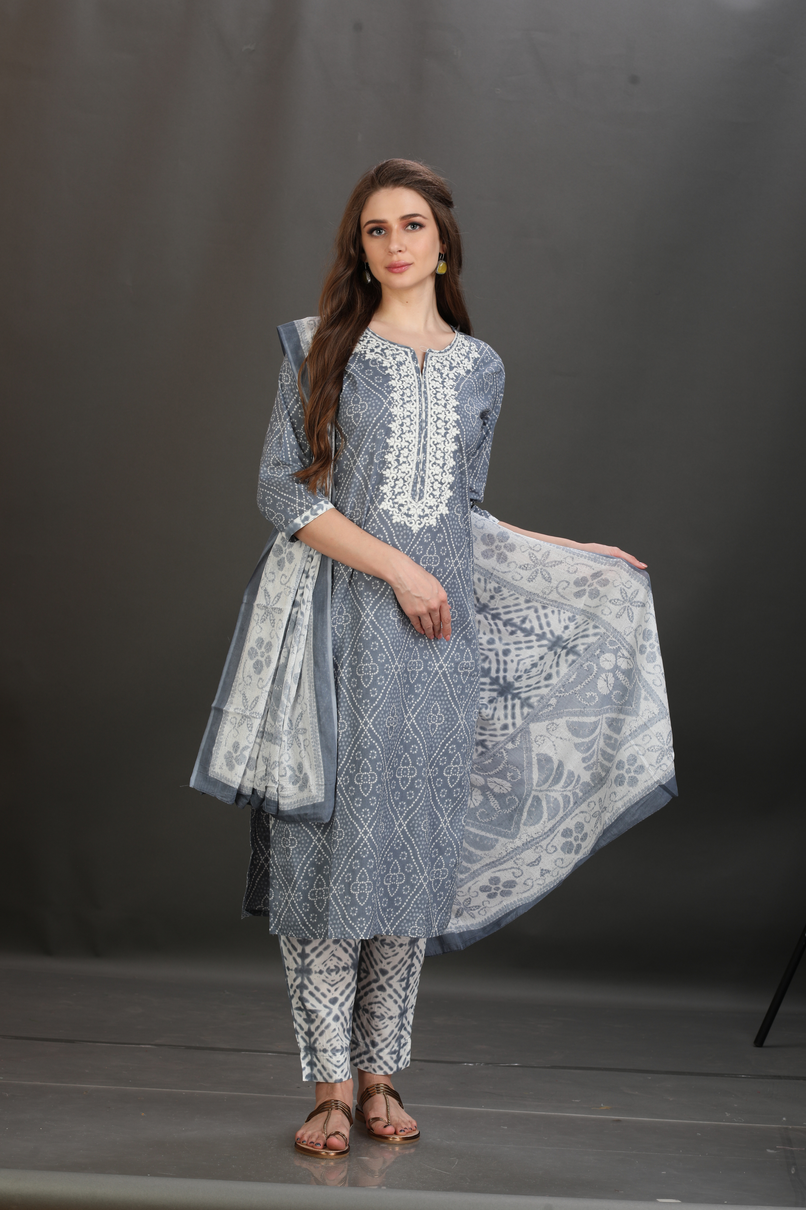Bandhani Embroidered Cotton Kurta Set
