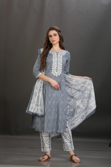 Bandhani Embroidered Cotton Kurta Set