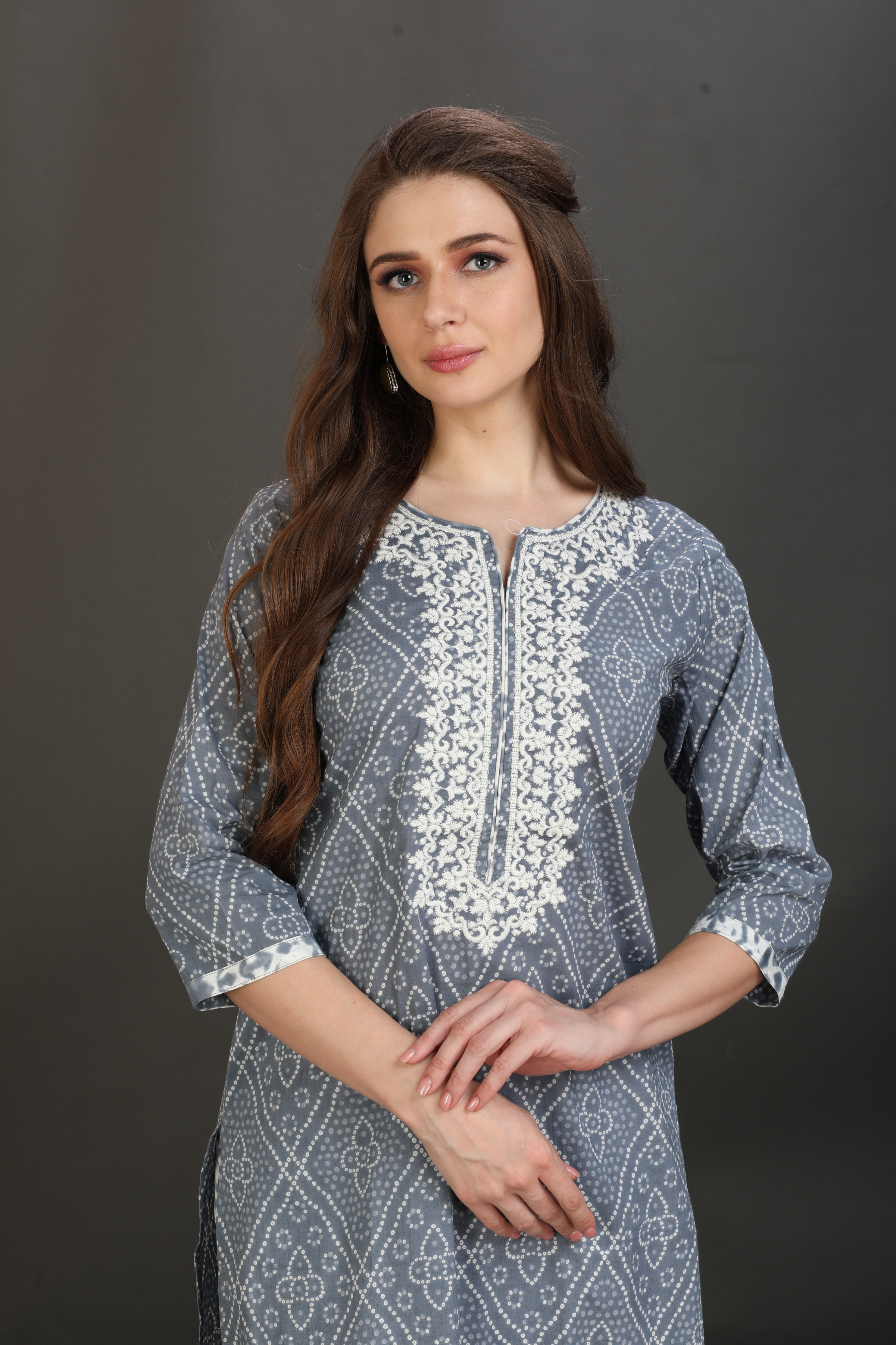 Bandhani Embroidered Cotton Kurta Set
