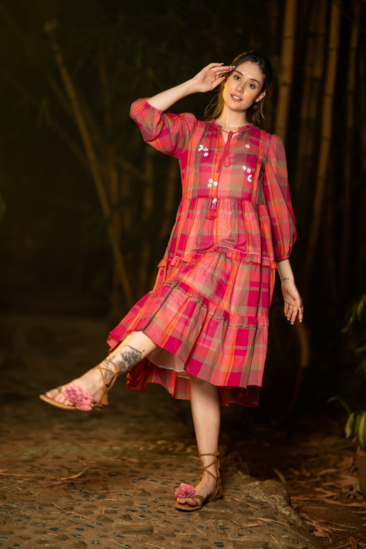 Handwoven Mulmul Embroidered Mid-Length Dress