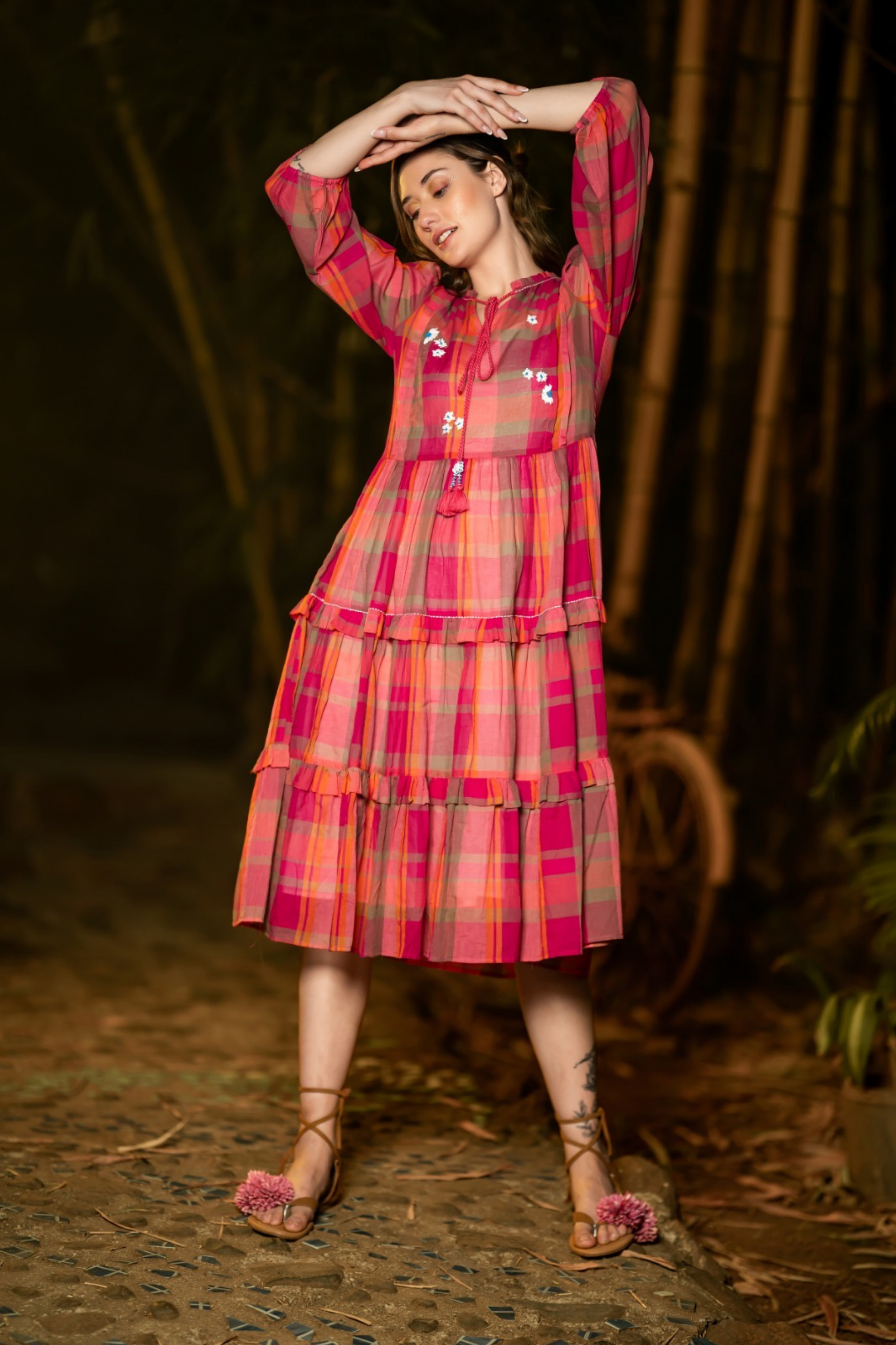 Handwoven Mulmul Embroidered Mid-Length Dress