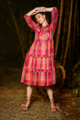 Handwoven Mulmul Embroidered Mid-Length Dress