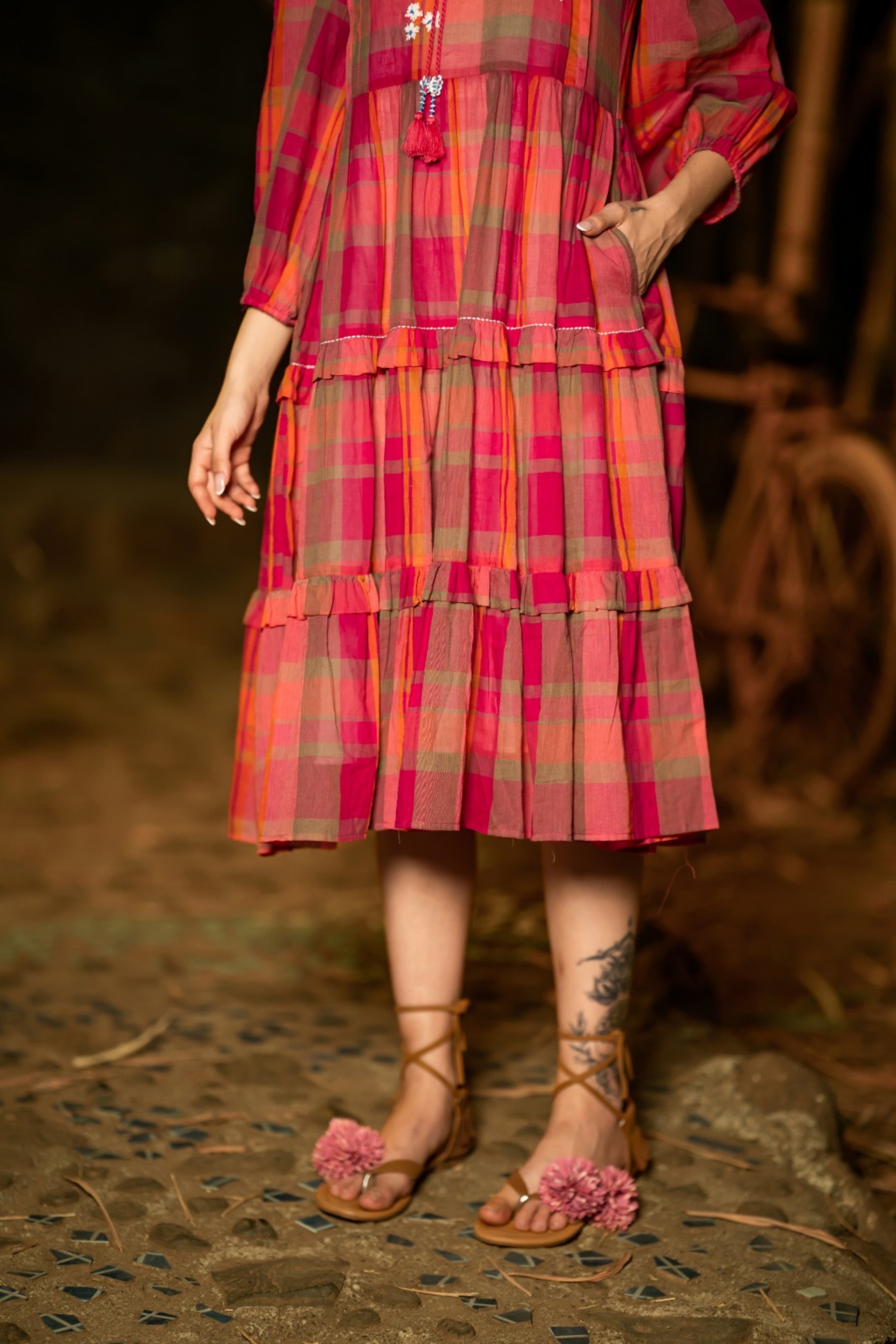 Handwoven Mulmul Embroidered Mid-Length Dress