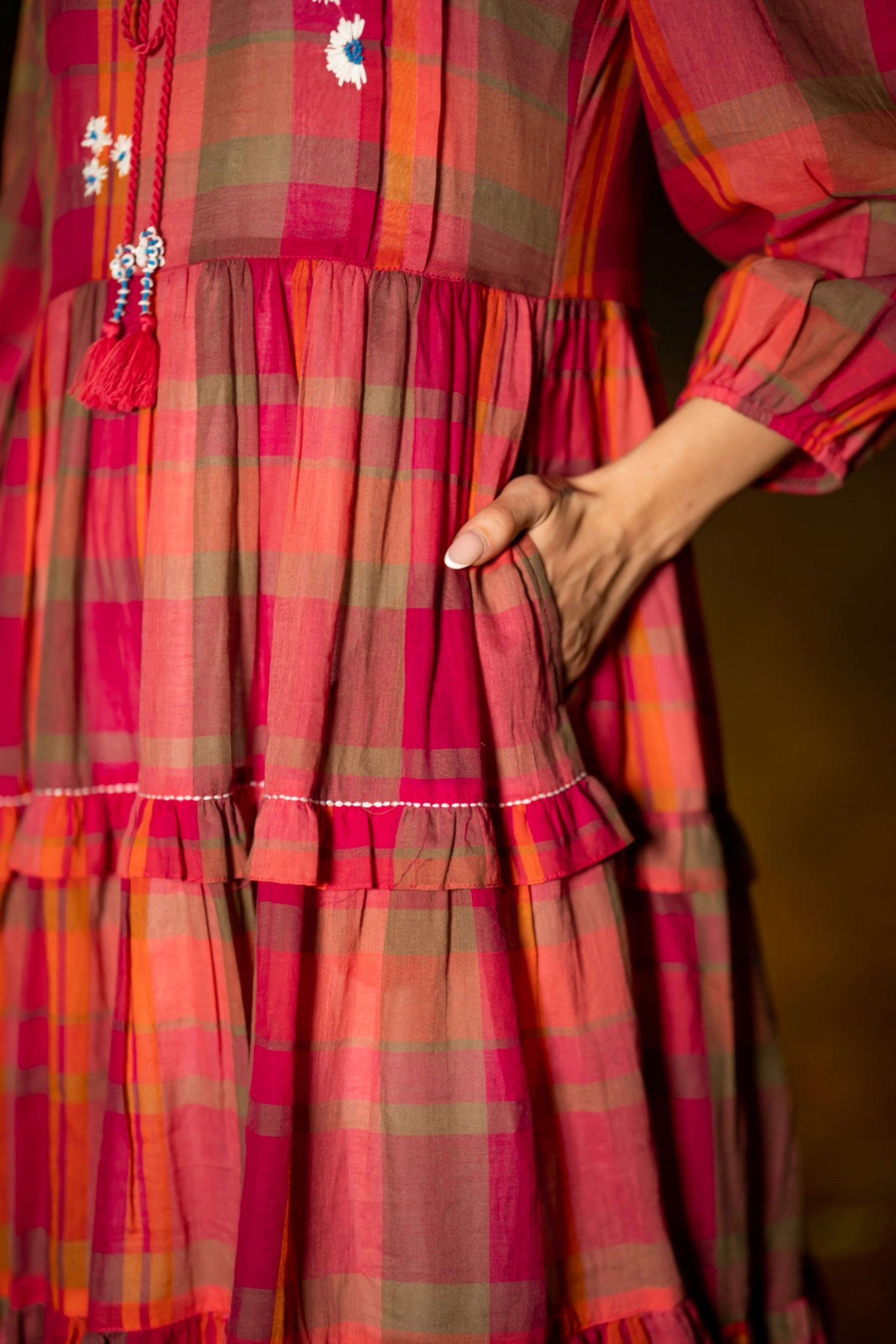 Handwoven Mulmul Embroidered Mid-Length Dress