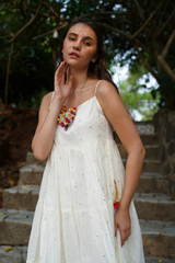 Mirror Work Mid-Length Cotton Strap Dress