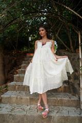 Mirror Work Mid-Length Cotton Strap Dress