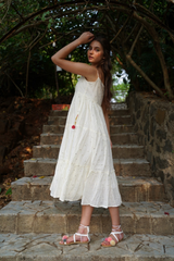 Mirror Work Mid-Length Cotton Strap Dress