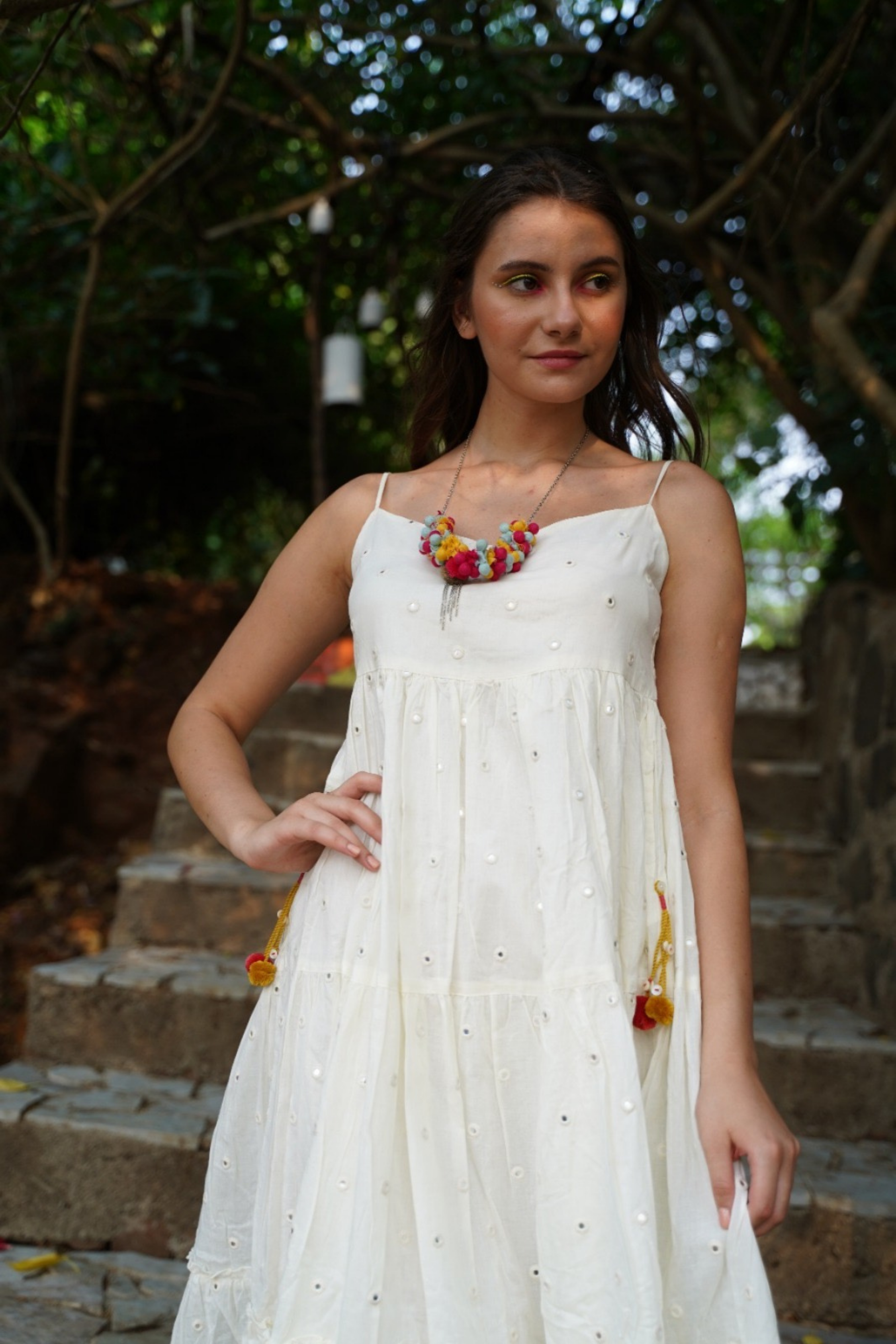 Mirror Work Mid-Length Cotton Strap Dress