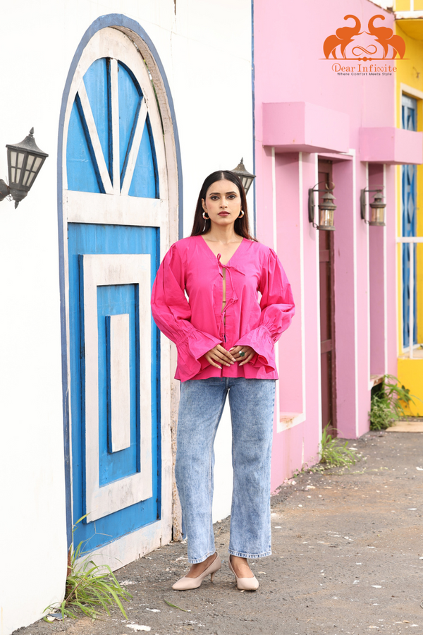 Dark Pink Bloom Tie-Front Top