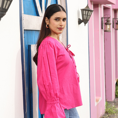 Dark Pink Bloom Tie-Front Top