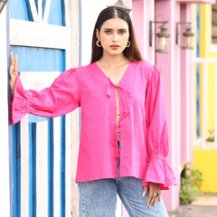 Dark Pink Bloom Tie-Front Top