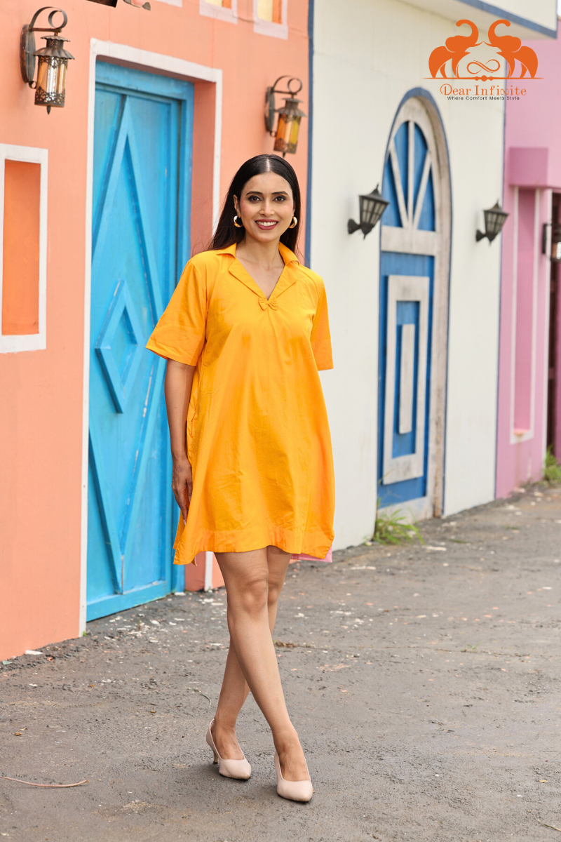 Golden Glow Collar Short Dress