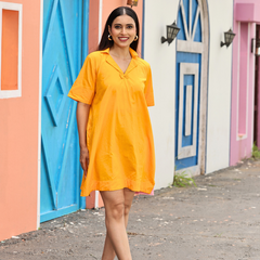 Golden Glow Collar Short Dress
