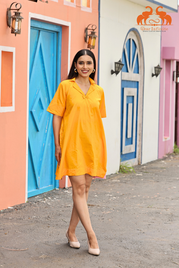 Golden Glow Collar Short Dress