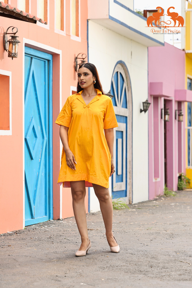 Golden Glow Collar Short Dress