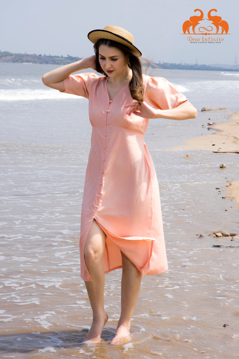 Peach Whisper Button Dress