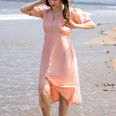 Peach Whisper Button Dress