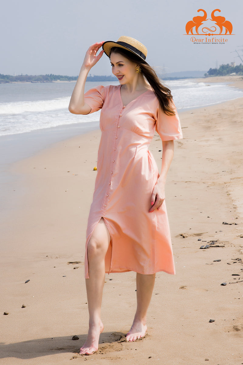 Peach Whisper Button Dress