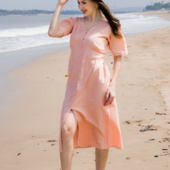 Peach Whisper Button Dress