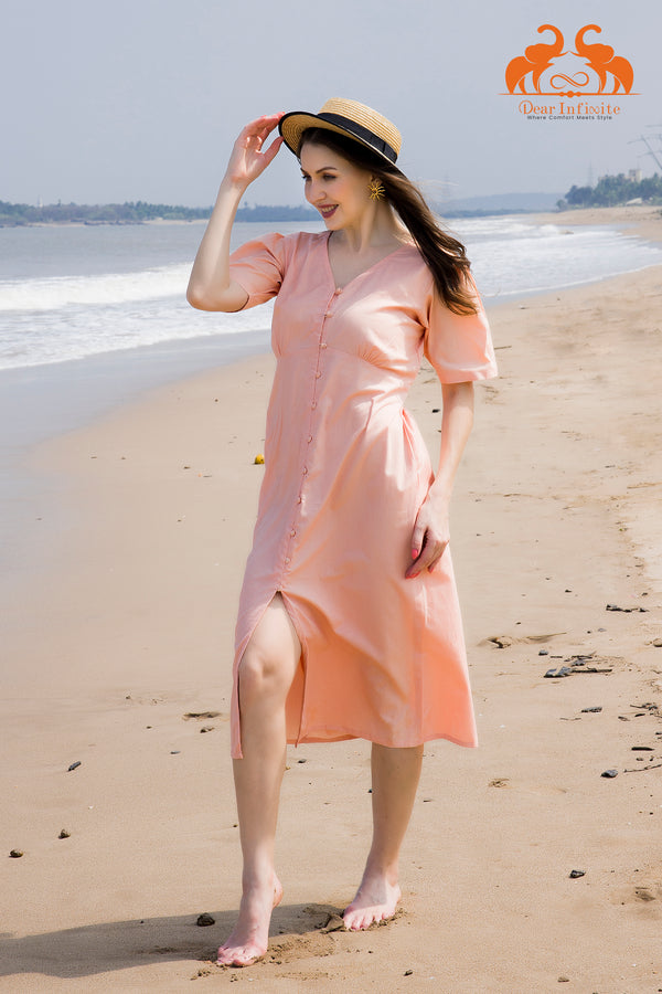 Peach Whisper Button Dress