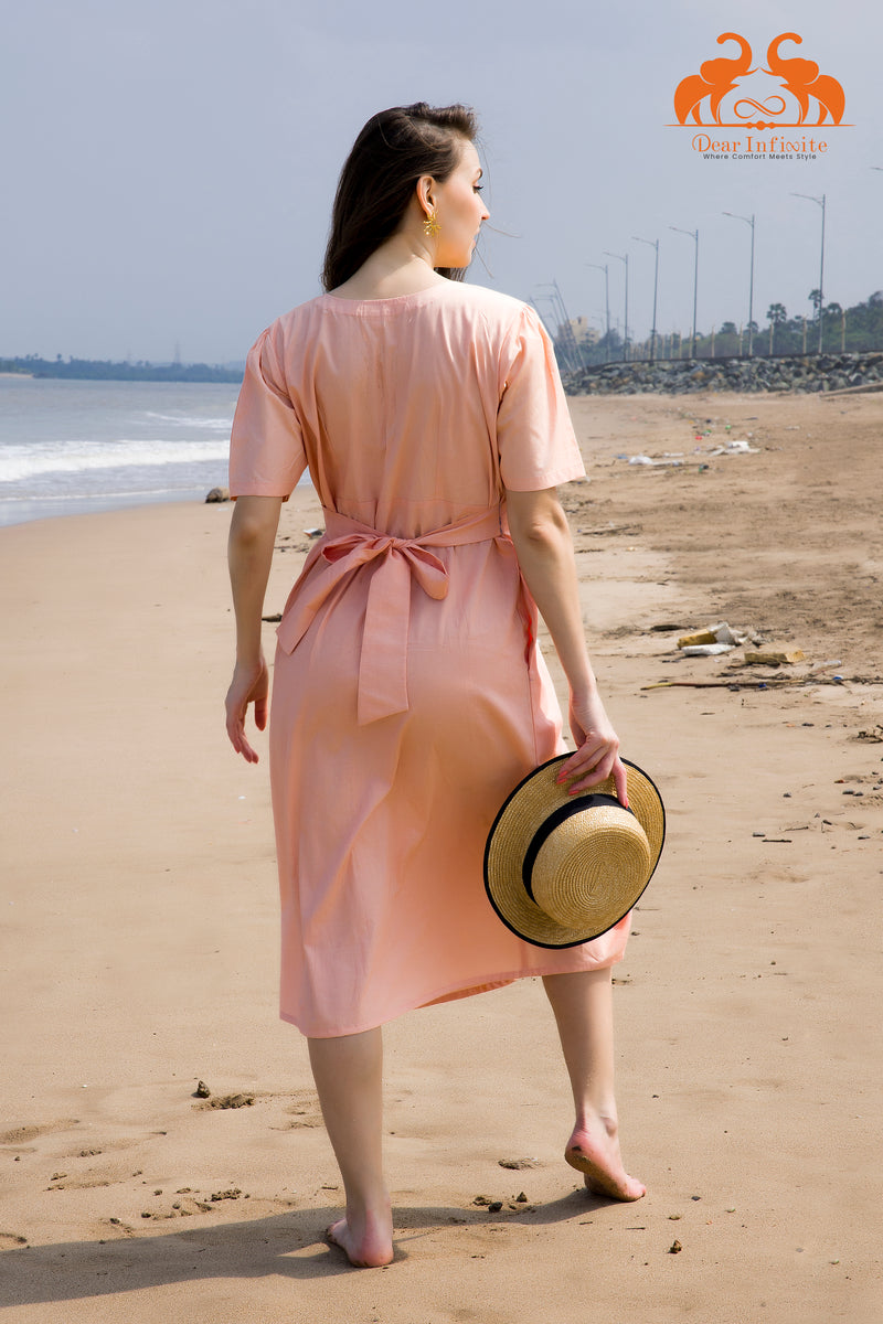 Peach Whisper Button Dress