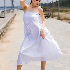 Petal Driff Strep White Midi Dress