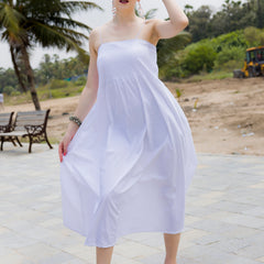 Petal Driff Strep White Midi Dress
