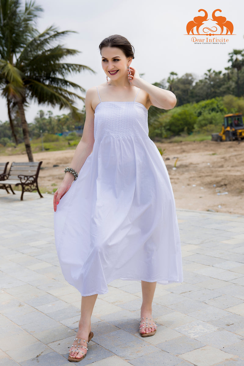 Petal Driff Strep White Midi Dress