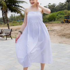 Petal Driff Strep White Midi Dress