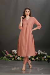 V-Neck Embroidered Kurta & Pant Set