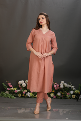 V-Neck Embroidered Kurta & Pant Set