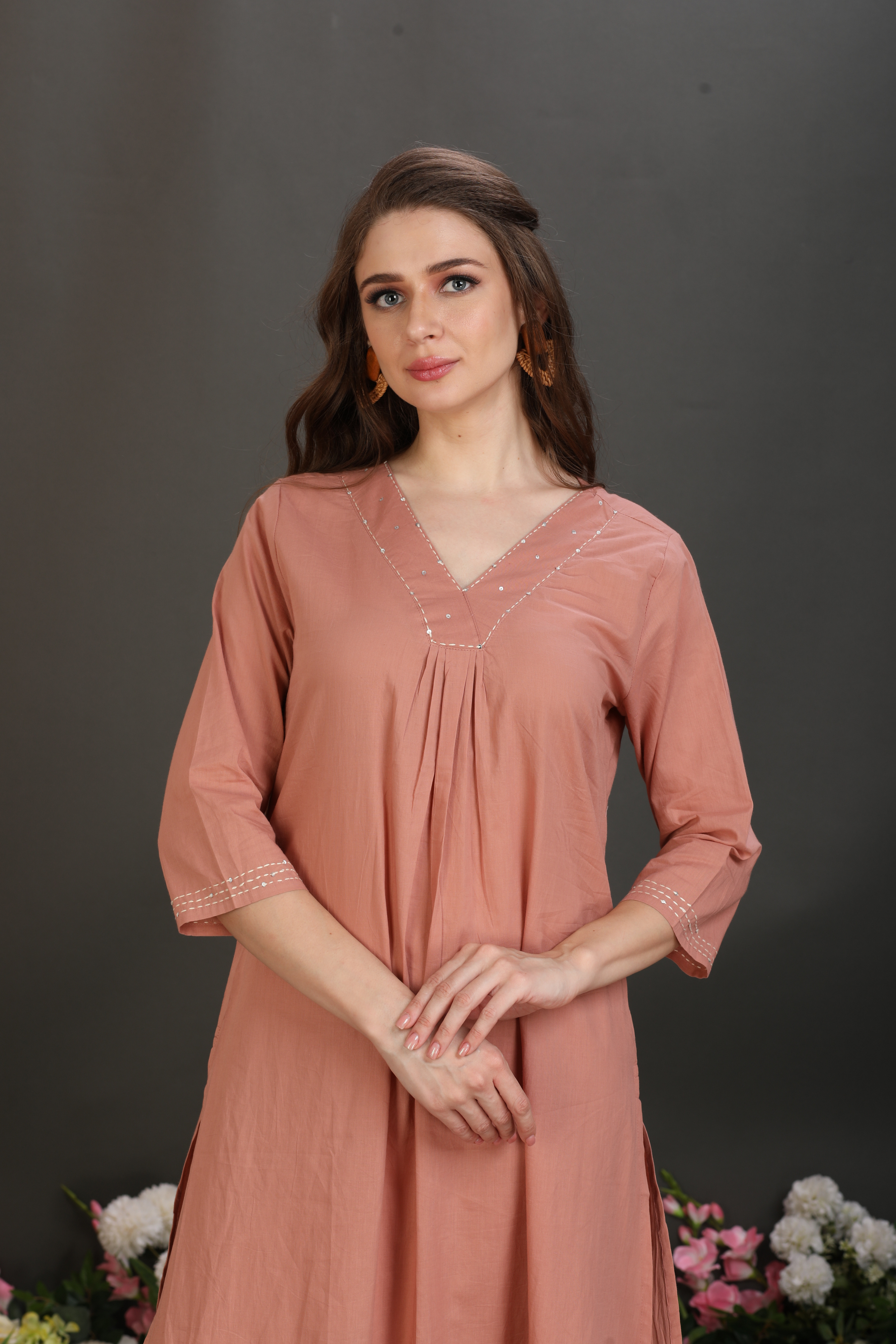 V-Neck Embroidered Kurta & Pant Set