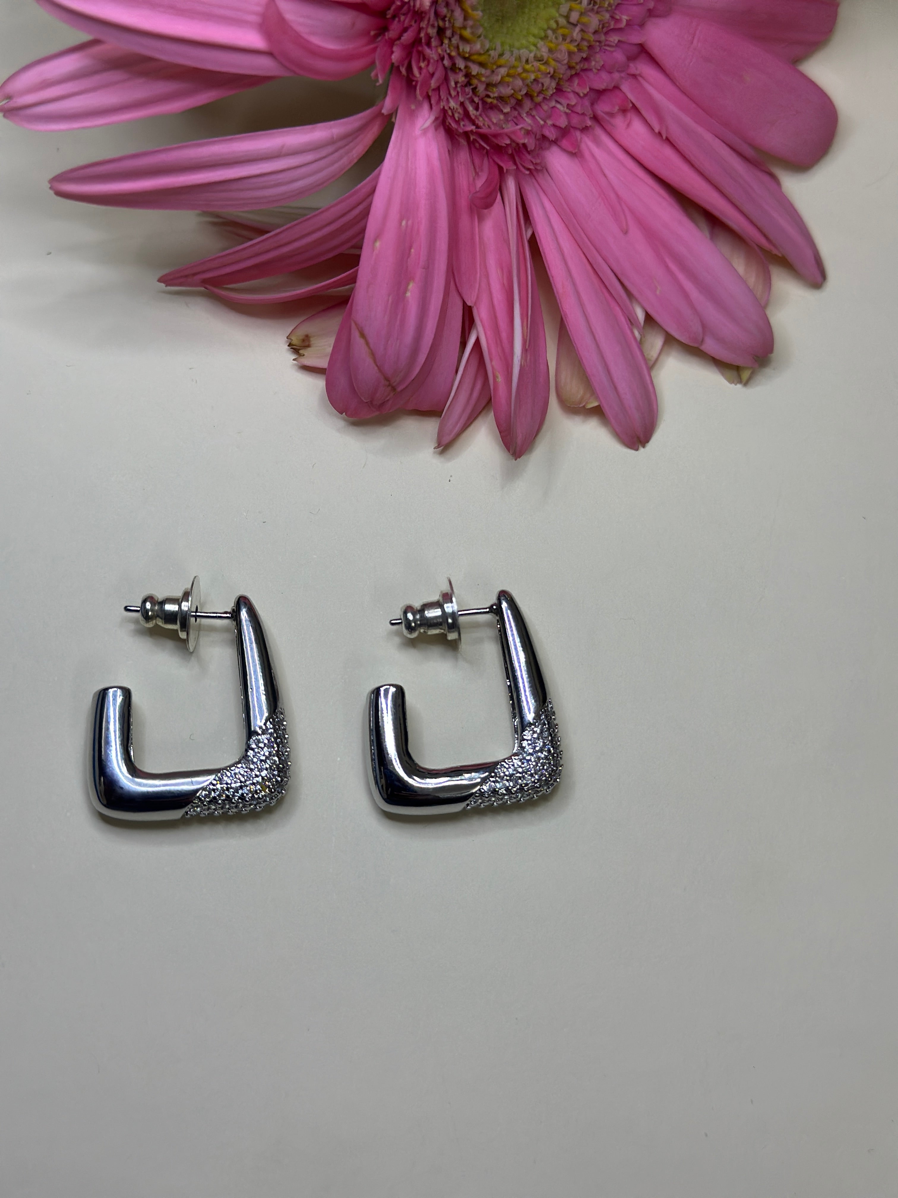 Sculpted Silver Square Earrings