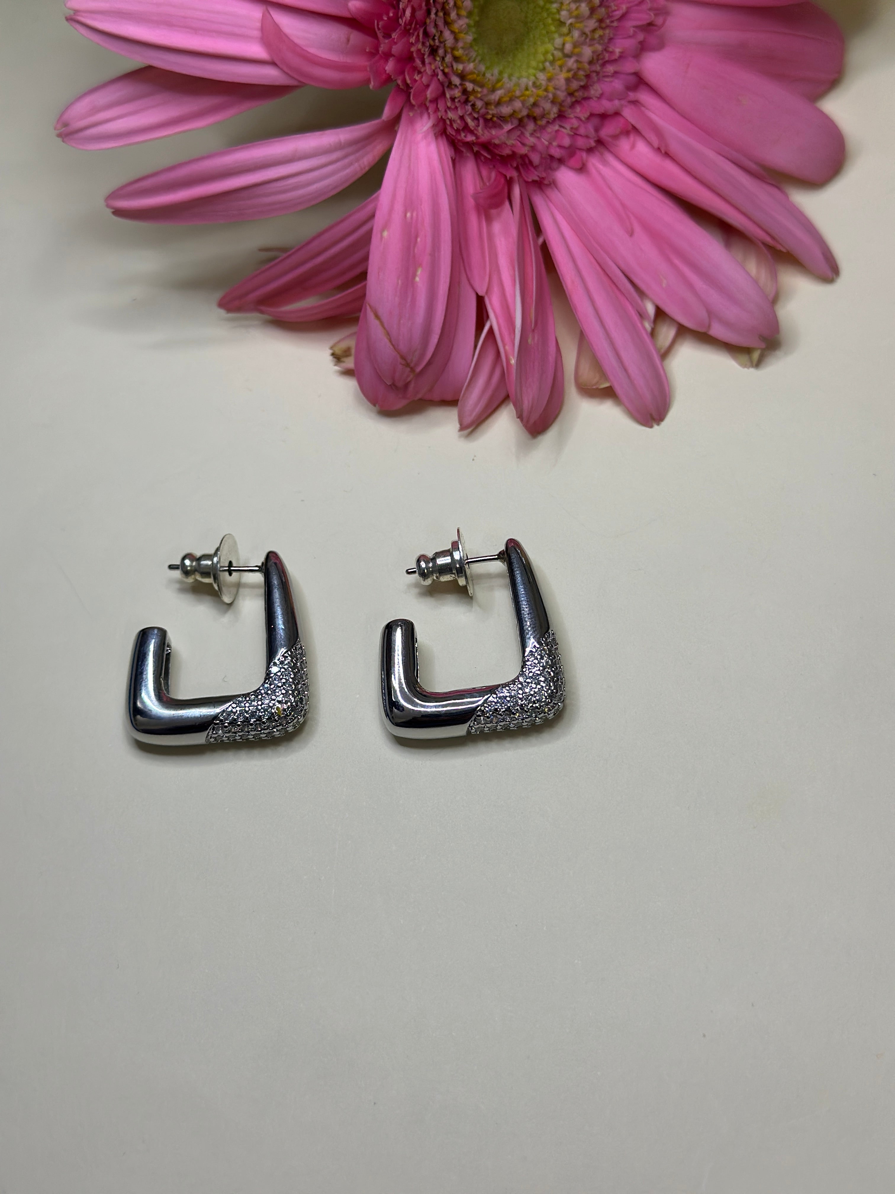 Sculpted Silver Square Earrings