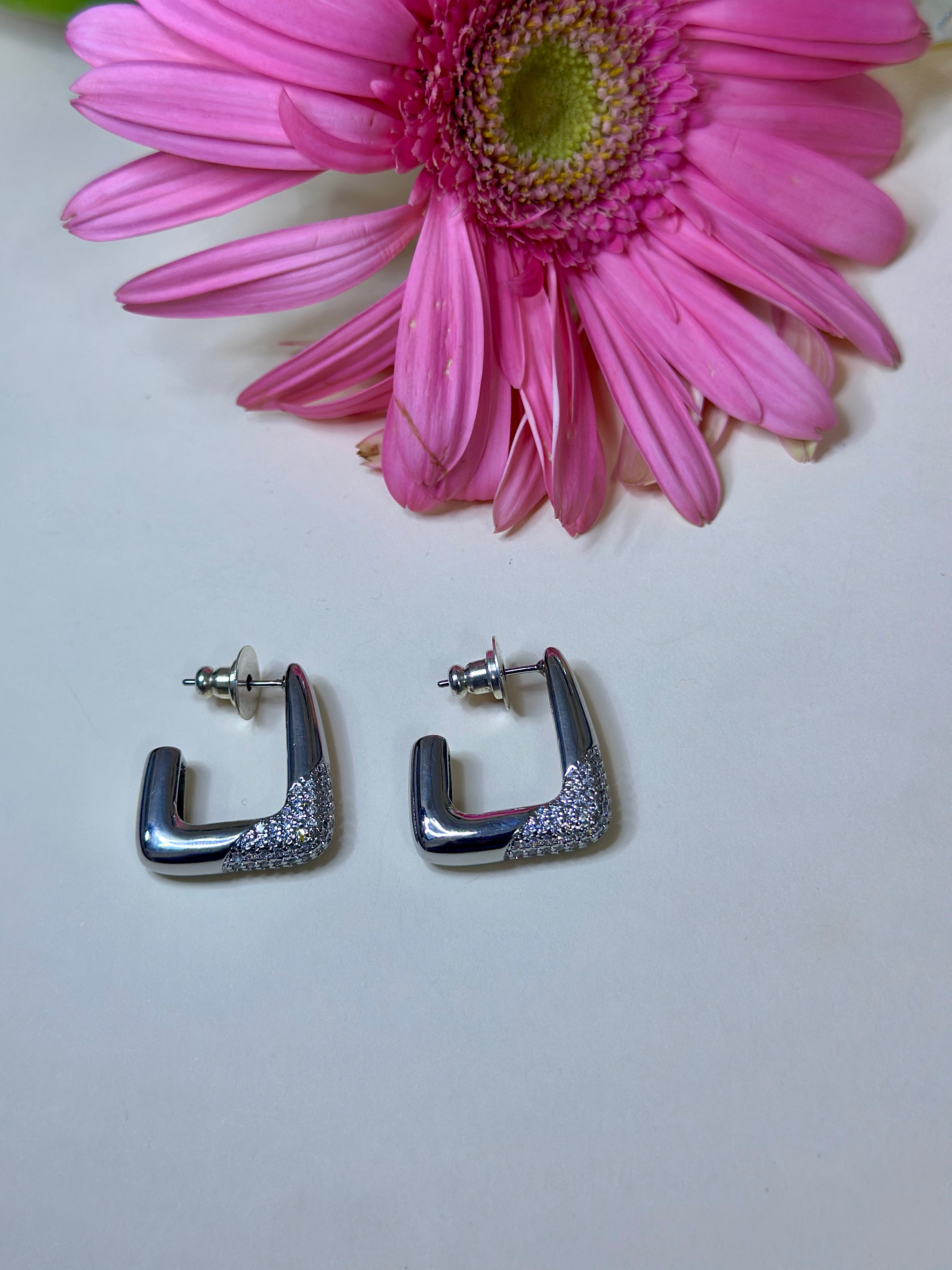 Sculpted Silver Square Earrings