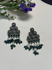 Emerald & Ivory Triangle Earrings