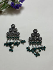 Emerald & Ivory Triangle Earrings