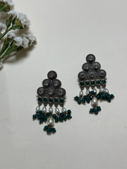 Emerald & Ivory Triangle Earrings