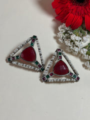 Imperial Ruby Emerald Pearl Earrings