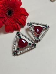 Imperial Ruby Emerald Pearl Earrings