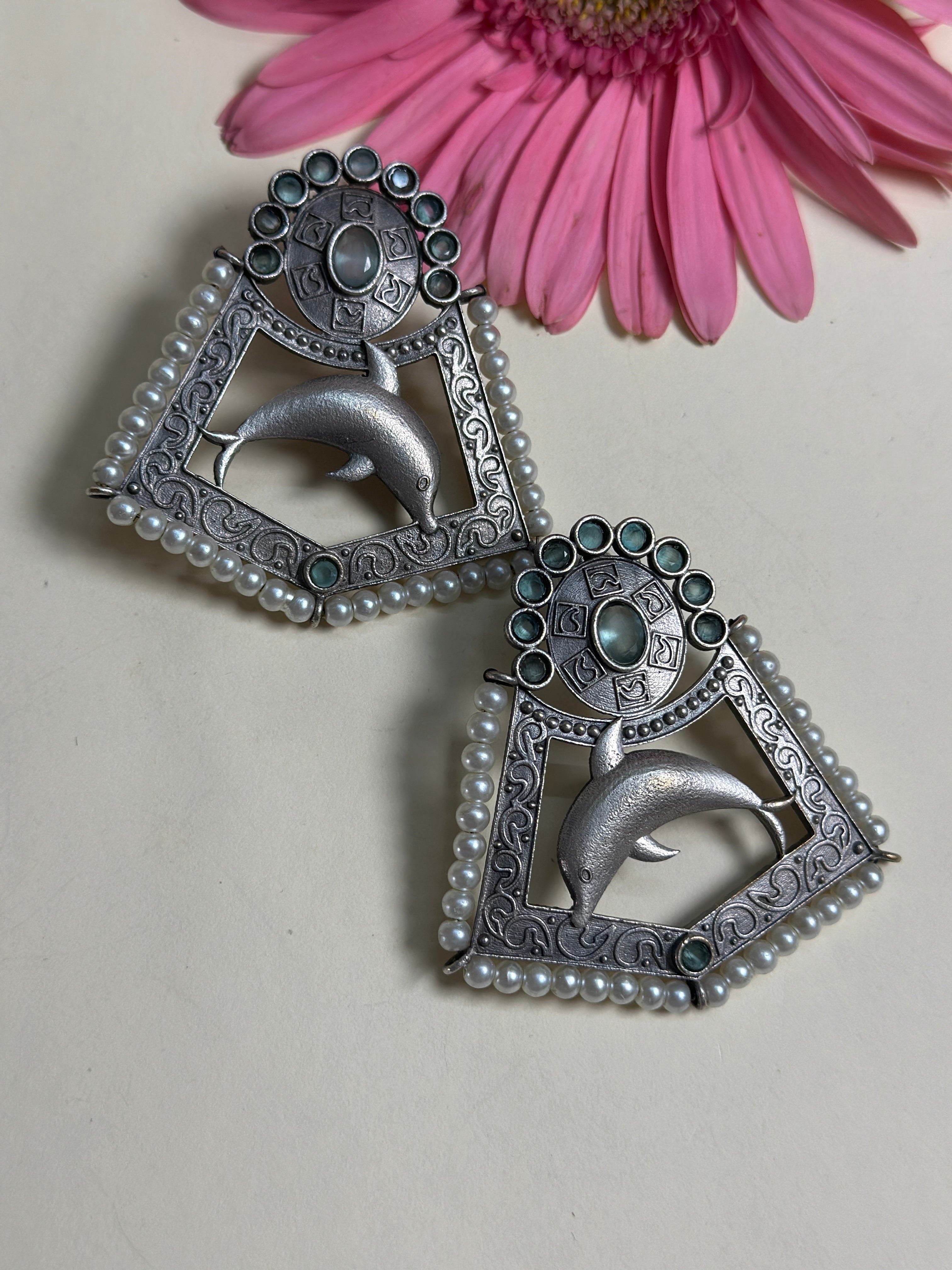 Pistachio Dolphin Charm Earrings
