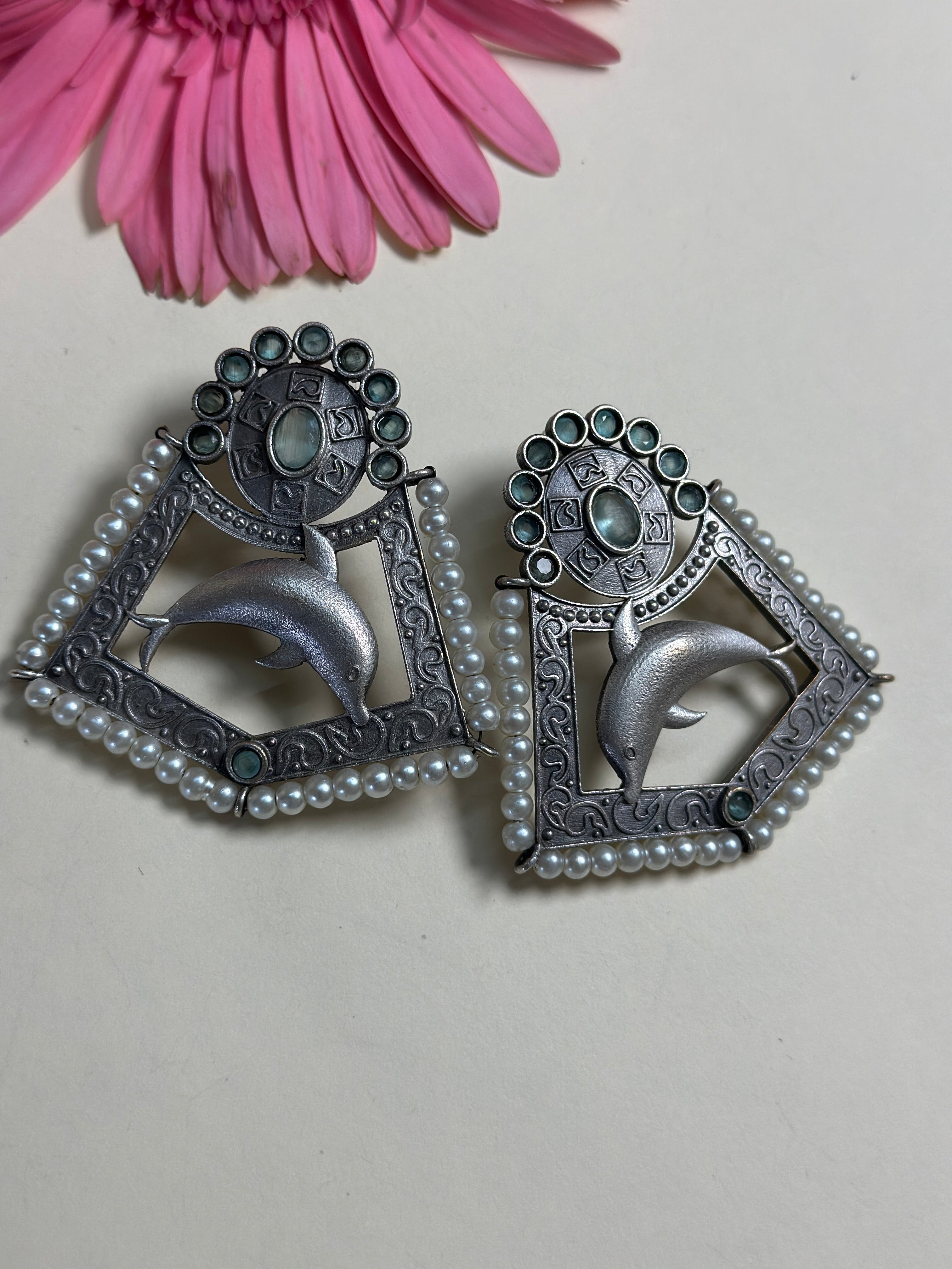 Pistachio Dolphin Charm Earrings