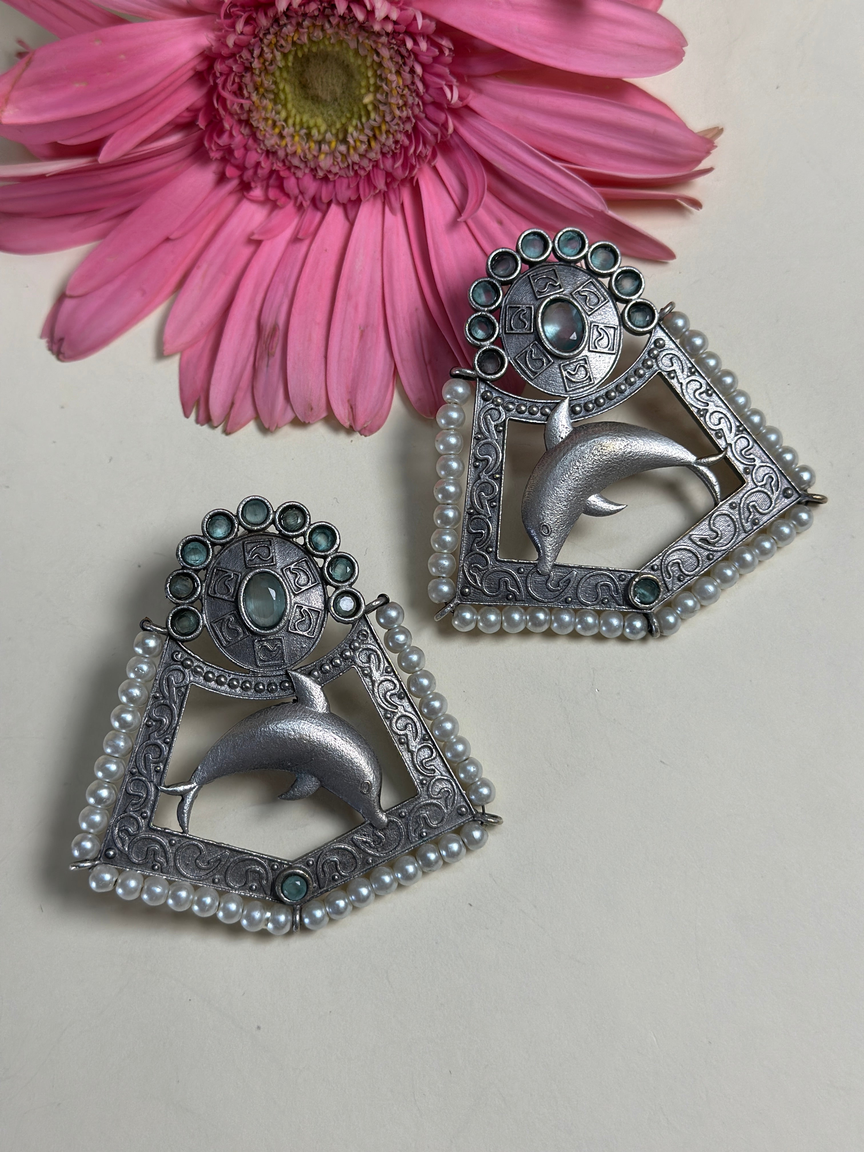 Pistachio Dolphin Charm Earrings