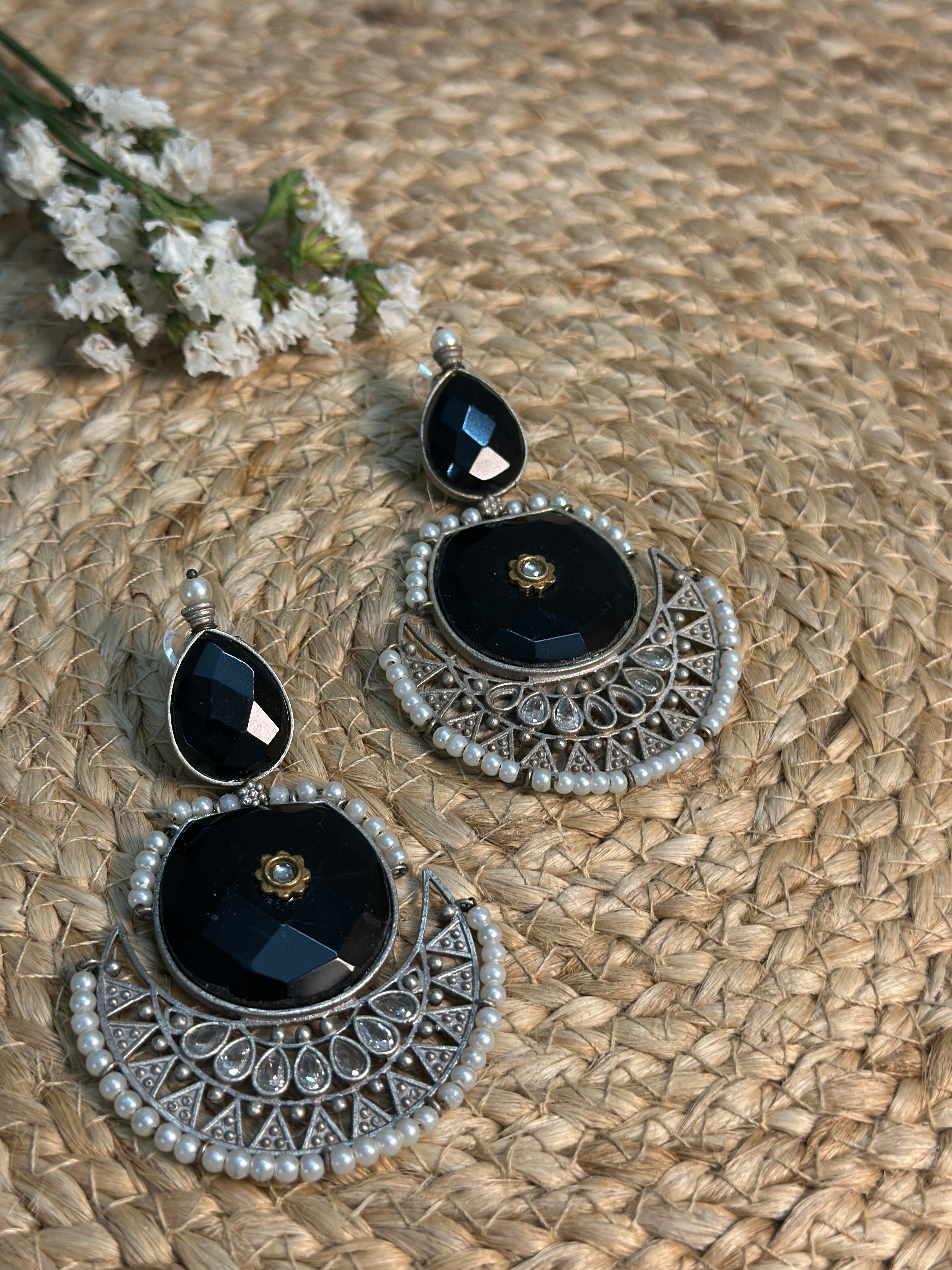 Noir Royal Dual-Stone Earrings