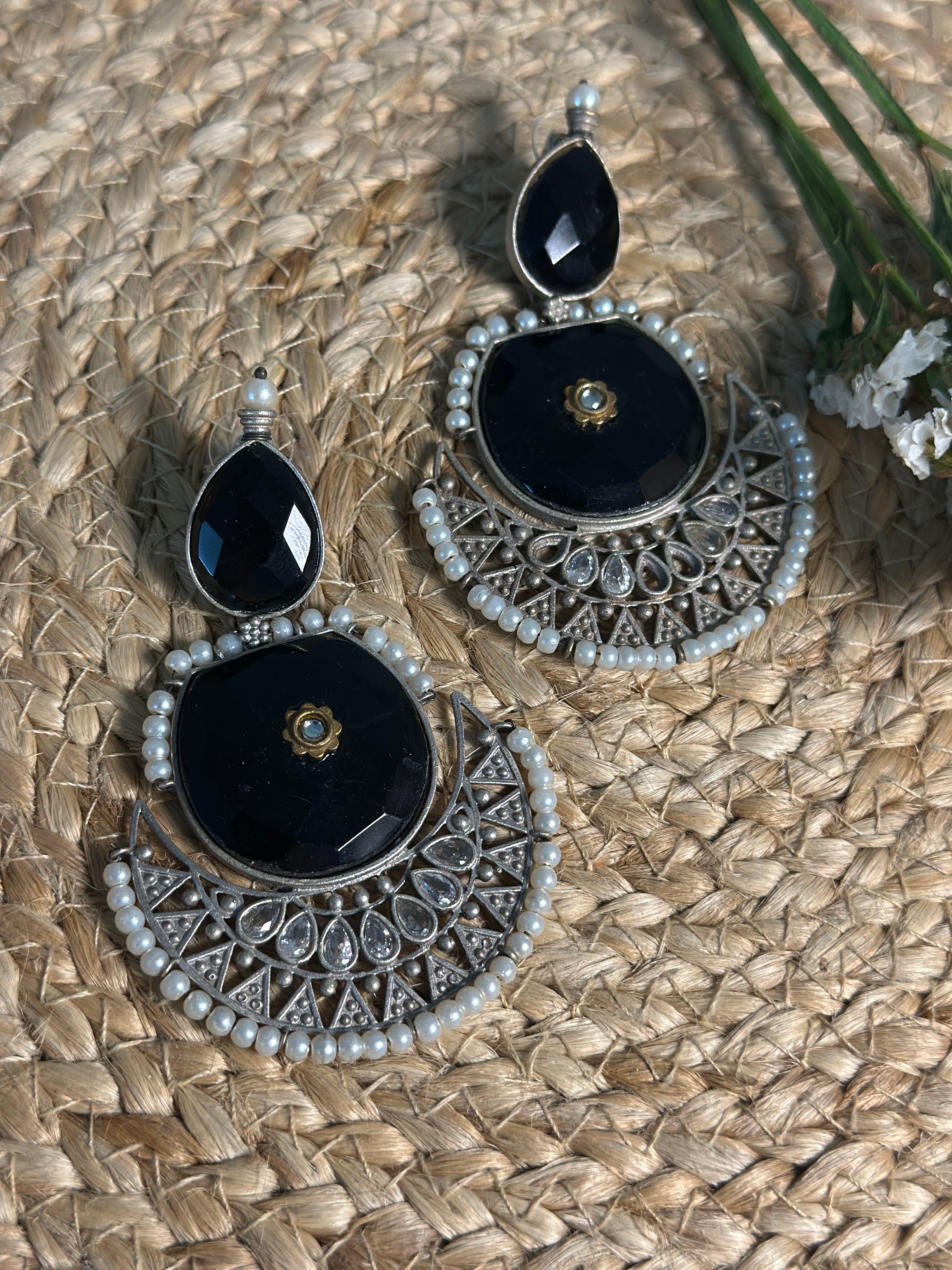 Noir Royal Dual-Stone Earrings