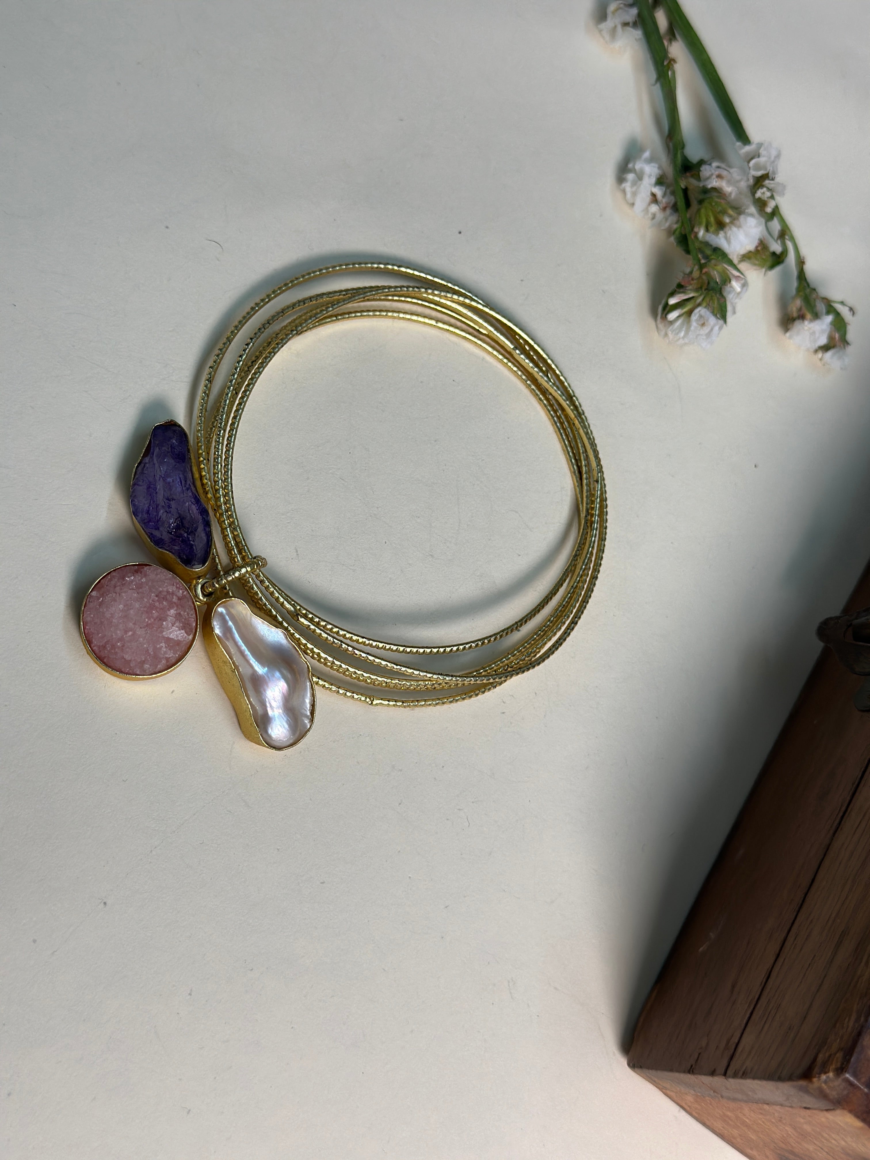 Multistone Charm Bangles Bracelet