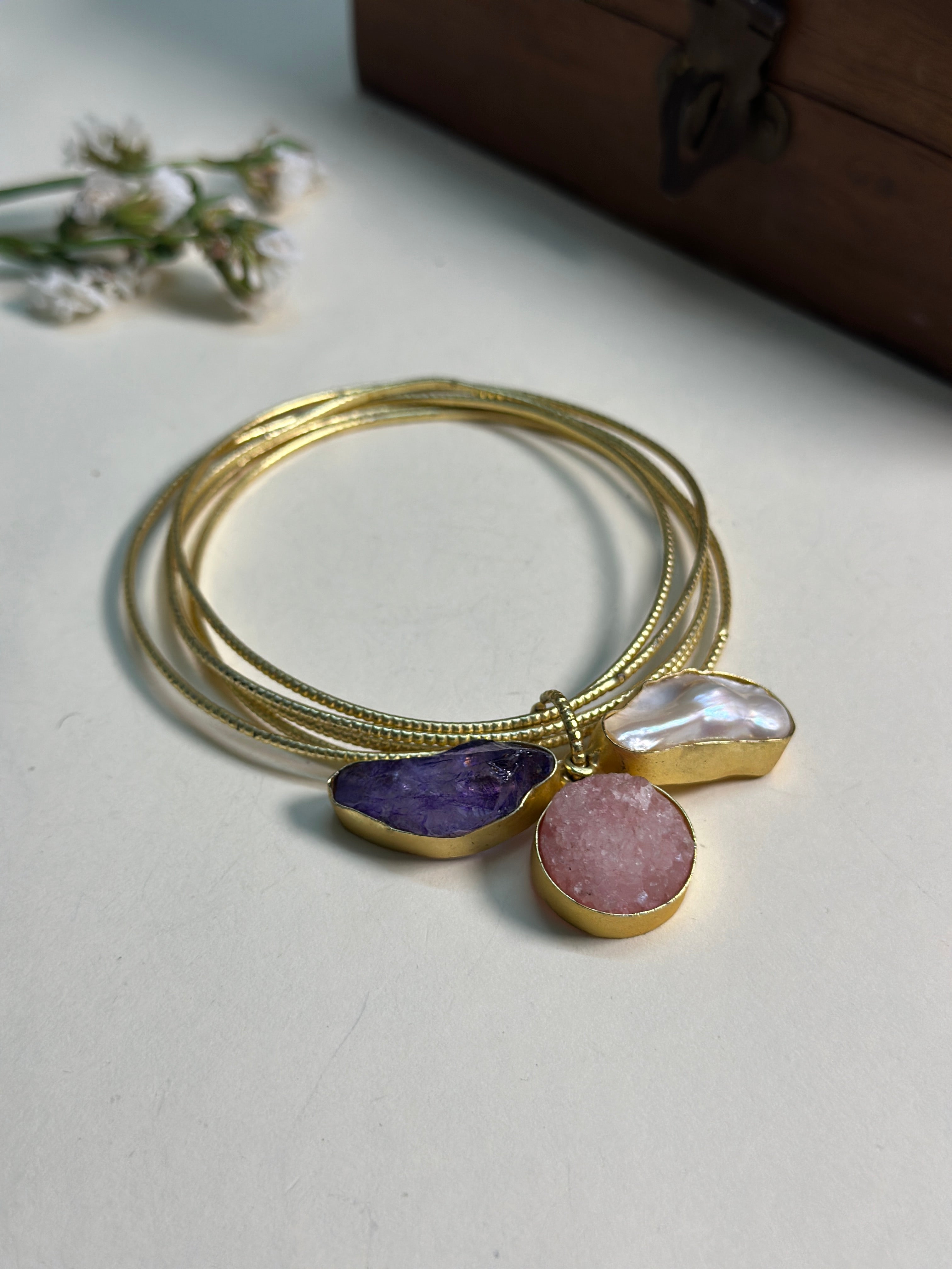 Multistone Charm Bangles Bracelet
